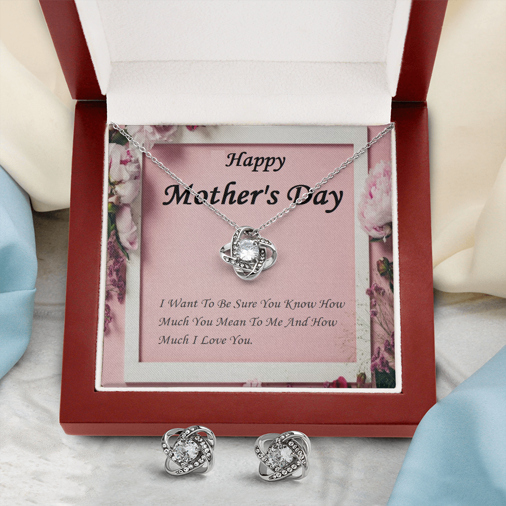 Love Knot Earring & Necklace Set, For Her, Mother, Daughter, Aunt, Mom on Mother's Day, with Message Card