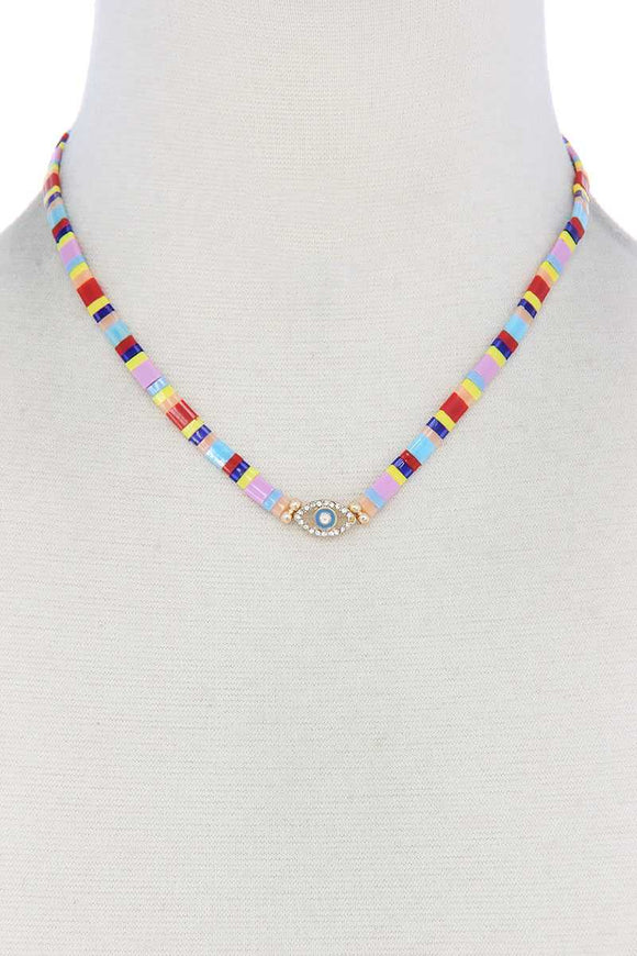 Evil Eye Charm Color Block Necklace