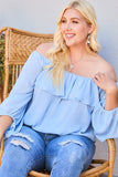 Off Shoulder Ruffle Bubble Sleeve Top