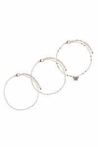 Butterfly Metal Chain 3 Pc Bracelet Set