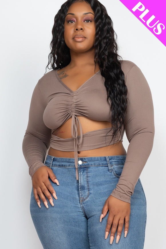 Plus Size Drawstring Ruched Cutout Crop Top