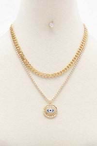 Eye Charm Rhinestone Layered Necklace