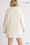 High Cowl Neck Bouclé Long Sleeve Sweater Dress