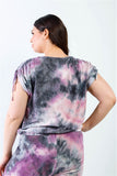 Plus Purple & Black Tie-dye Ruched Shoulder Detail Top & Pants Set