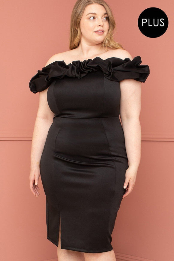 Ruffle Off The Shoulder Plus Size Midi Dress