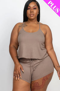 Plus Ribbed Strappy Top And Shorts Set