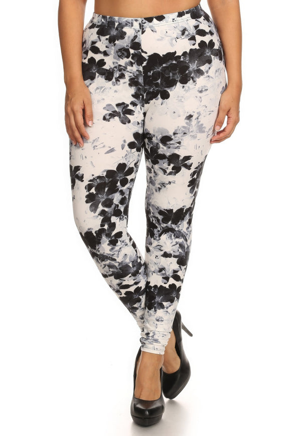 Super Soft Peach Skin Fabric, Floral Graphic Printed Knit Legging With Elastic Waist Detail