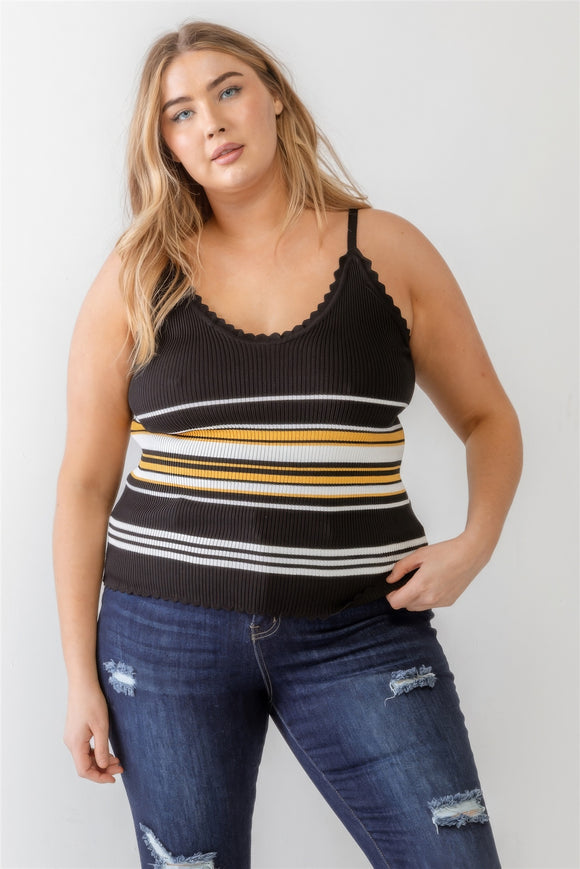 Plus Ribbed Ruffle Tank Top