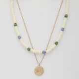 Coin Wood Bead Layered Necklace