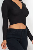 Ribbed Wrap Front Long Sleeve Top