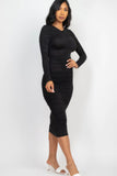 Ruched Long Sleeve Midi Dress