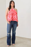 Plus Size Abstract Print Halter Ruffle Hem Top