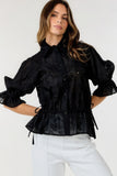 Button-down Collar Neck Embroidered Top