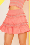 Waist Smocking Ruffle And Shirring Mini Skirt