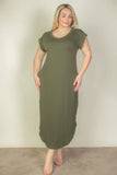 Plus Size Hidden Pocket Batwing Sleeve V Neck Long Dress