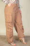 Plus Size Flap Pockets Drawstring Ruched Parachute Pants