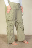 Plus Size Flap Pockets Drawstring Ruched Parachute Pants