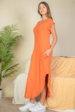 Hidden Pocket Batwing Sleeve V Neck Long Dress