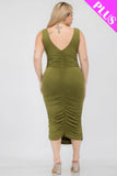 Plus Size Square Neck Ruched Bodycon Midi Dress