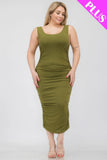 Plus Size Square Neck Ruched Bodycon Midi Dress