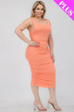 Plus Size Square Neck Ruched Bodycon Midi Dress