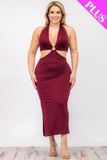 Plus Size Cut-out Halter Neck Double Back Tie Split Thigh Midi Dress