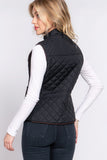 Suede Piping Quilted Padding Vest