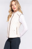 Suede Piping Quilted Padding Vest