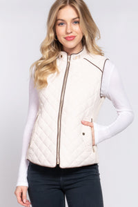 Suede Piping Quilted Padding Vest