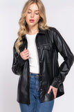 Long Slv Faux Leather Shacket