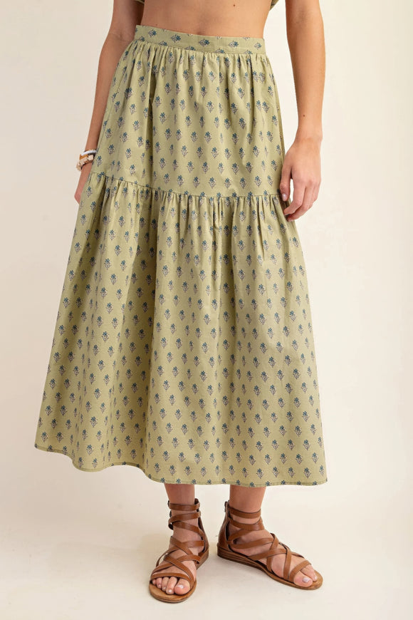 Printed tired midi skirt