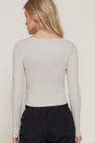 Long slv sweetheart neck seam detail knit top