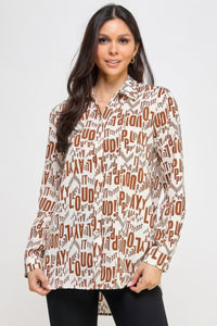 Printed Satin Long Sleeve Tunic Top