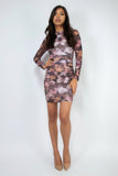 Floral Mesh Ruched Bodycon Dress