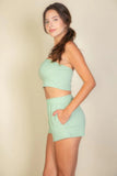 Simple Solid Color Tube Top And Shorts Two Piece Set