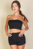 Simple Solid Color Tube Top And Shorts Two Piece Set