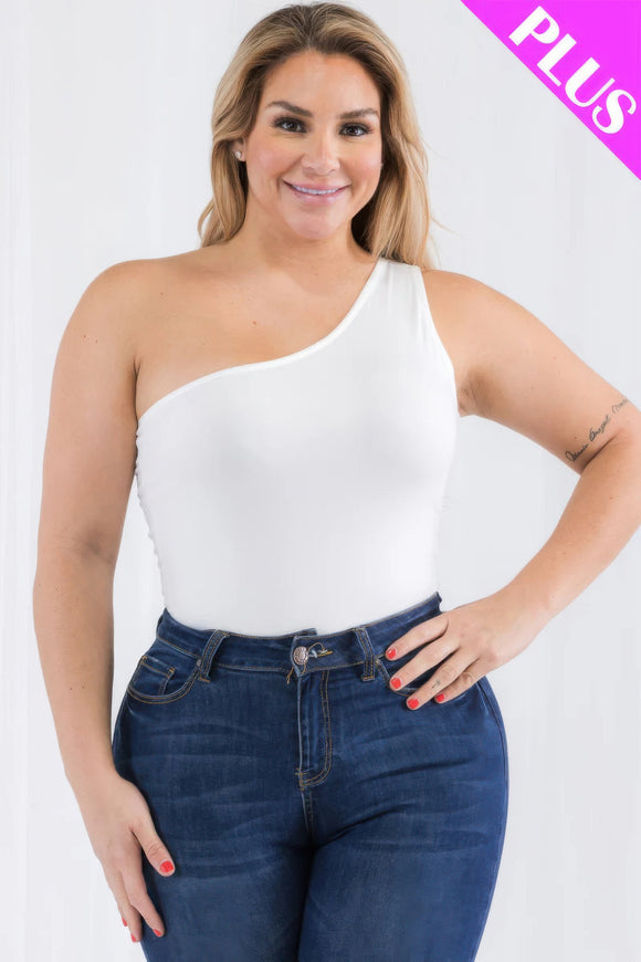 Plus size one shoulder solid casual bodysuit