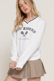 Long slv v-neck embroidered sweatshirt