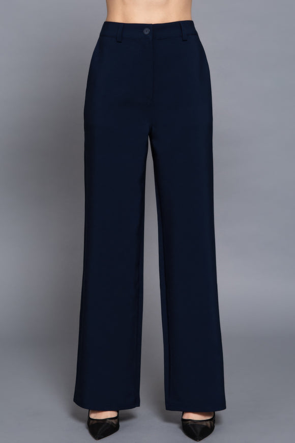 Back elastic straight woven long pants