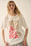 Duo flowers vintage-wash oversized graphic tee