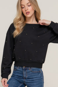 Long Slv Pearl Stud Detail Sweatshirt