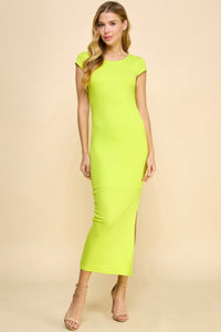 Crew Neck Cap Sleeve Rib W/ Lining Maxi Dress