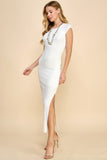 Crew Neck Cap Sleeve Rib W/ Lining Maxi Dress