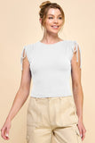 Ruching Shoulder Ribbed Top