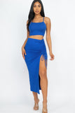 Cami Crop Top & Ruched Side Split Hem Midi Skirt Set