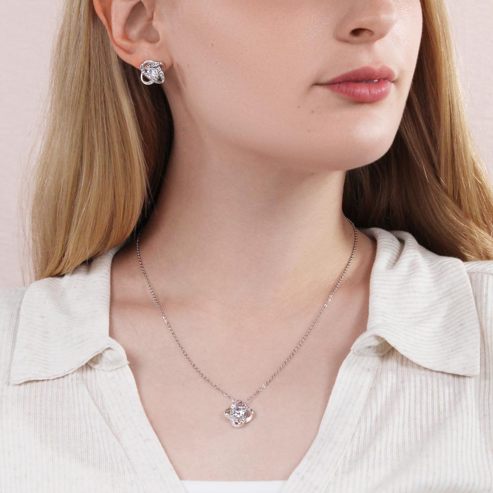 Love Knot Earring & Necklace Set, For Her, Mother, Daughter, Aunt, Mom on Mother's Day, with Message Card