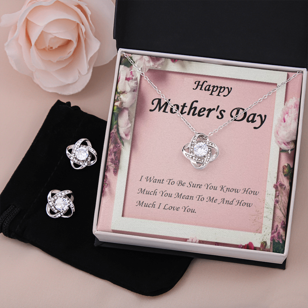 Love Knot Earring & Necklace Set, For Her, Mother, Daughter, Aunt, Mom on Mother's Day, with Message Card