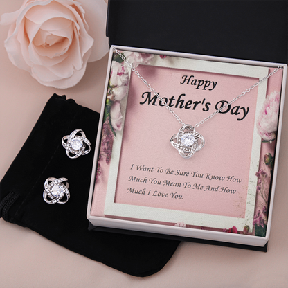 Love Knot Earring & Necklace Set, For Her, Mother, Daughter, Aunt, Mom on Mother's Day, with Message Card