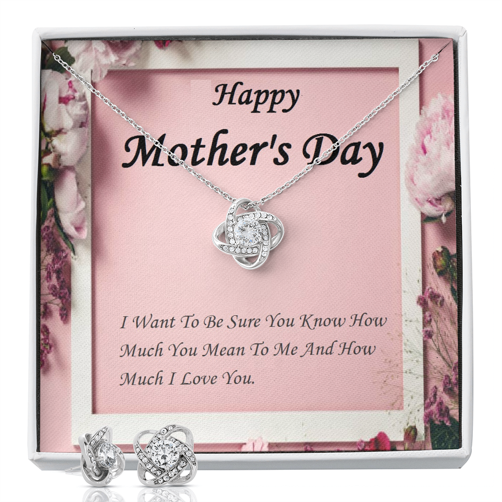 Love Knot Earring & Necklace Set, For Her, Mother, Daughter, Aunt, Mom on Mother's Day, with Message Card