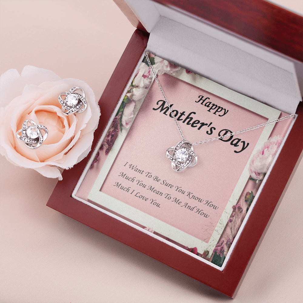 Love Knot Earring & Necklace Set, For Her, Mother, Daughter, Aunt, Mom on Mother's Day, with Message Card